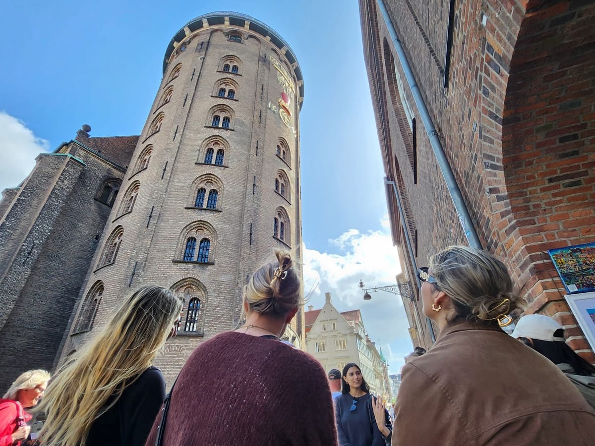 Guided walking tour at The Round Tower, explaining the history behind Copenhagen.